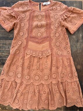 NWOT Sea Terracotta Eyelet Lace Tiered Midi Dress Sz 0
